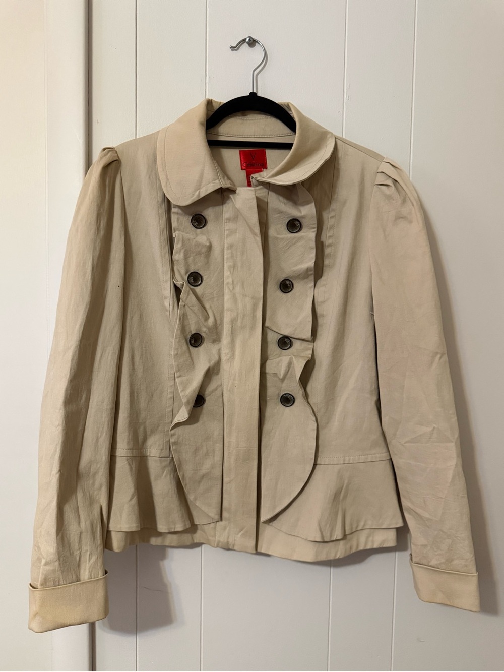 V Christina Women's Cream Ruffle-Front Trench Jacket - Brand Unspecified